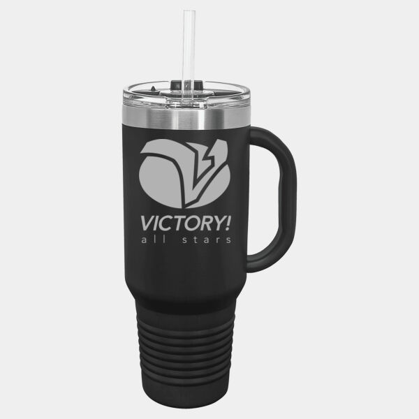 40 oz. Black Travel Mug with Handle & Straw - Customized Thumbnail